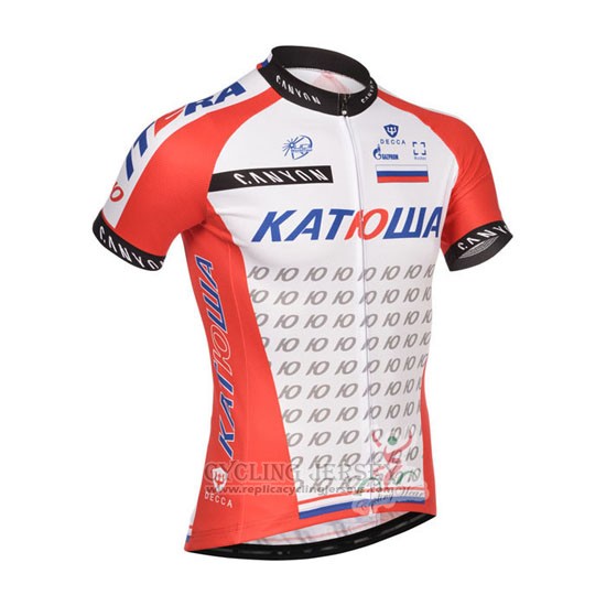 2014 Cycling Jersey Katusha White and Red Short Sleeve and Bib Short